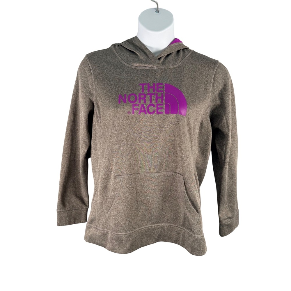 The North Face Womens XL Gray Purple Logo Fave-our-ite Pullover Hoodie A23J